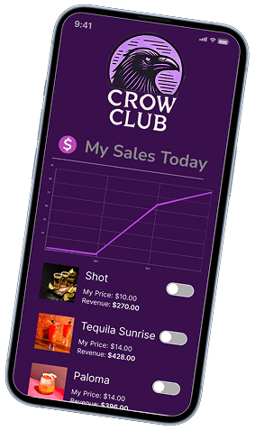Crow Club backend dashboard application open on iPhone